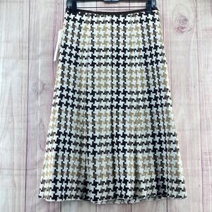 Vtg‎ Perry Ellis Houndstooth Wool Blend Skirt Woodsmoke Multi Size 8 Knee Length